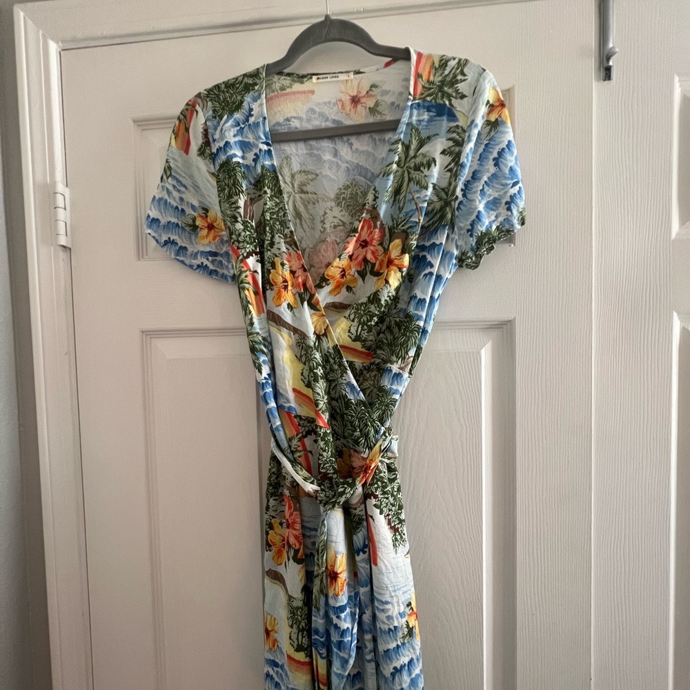 Marine Layer Hawaiian Flower Wrap Dress